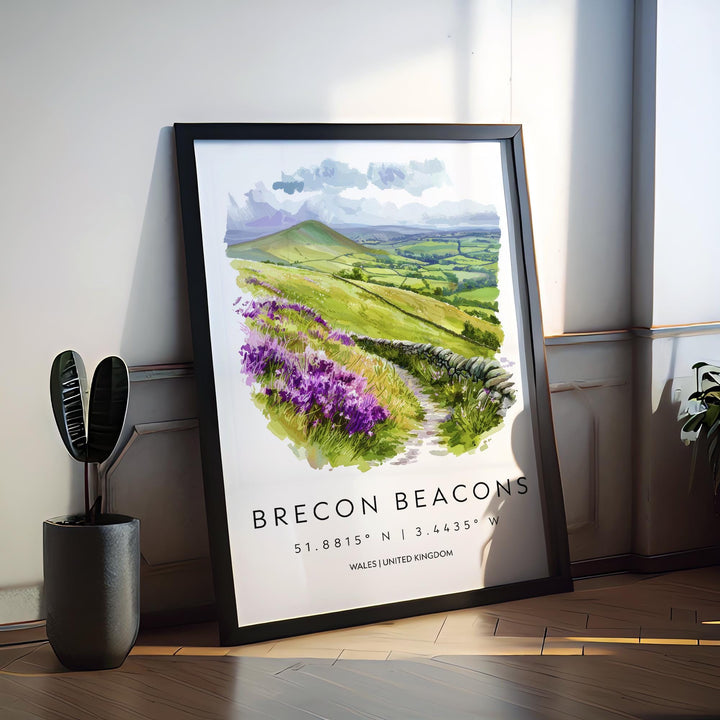 Brecon Beacons Watercolor Poster Brecon Beacons Travel Print Brecon Beacons Wall Art Wales Landscape Painting Decor
