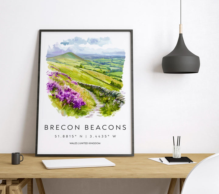 Brecon Beacons Watercolor Poster Brecon Beacons Travel Print Brecon Beacons Wall Art Wales Landscape Painting Decor