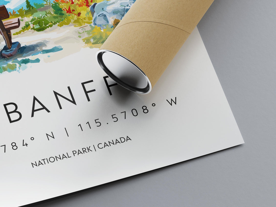 Banff Watercolor Poster Banff Travel Print Banff Wall Art Banff Landscape Painting Canada Souvenir Mountain Nature Decor