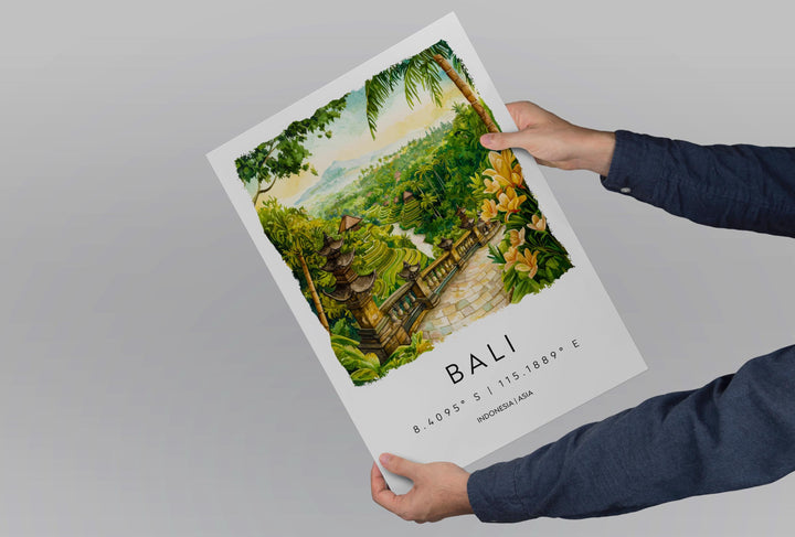 Bali Watercolor Poster Bali Travel Print Bali Wall Art Bali Landscape Painting Bali Souvenir Tropical Island Decor