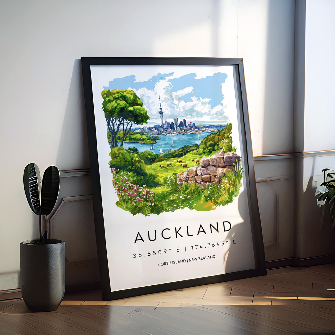Auckland Watercolor Poster Auckland Travel Print Auckland Wall Art Auckland Cityscape Painting New Zealand Souvenir Decor