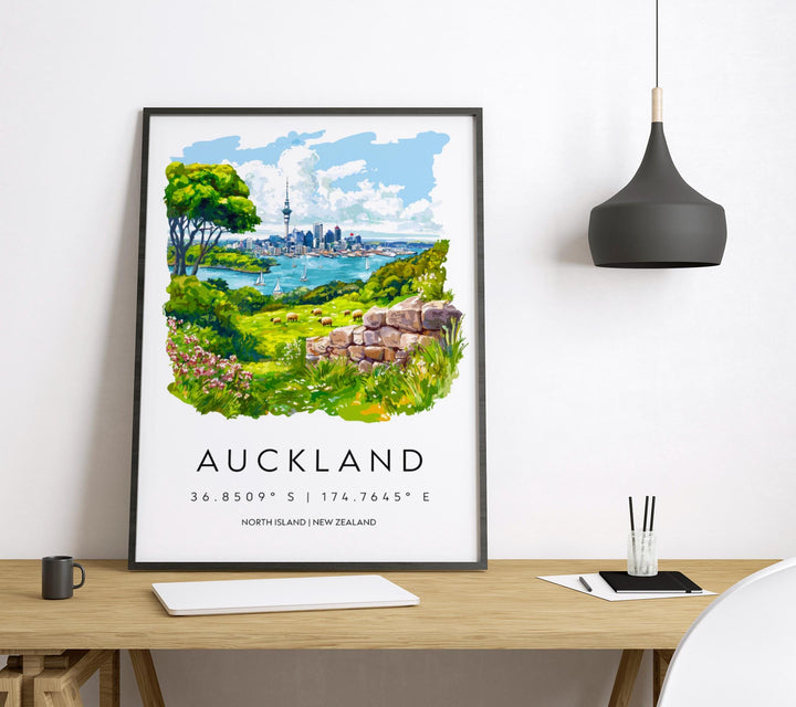 Auckland Watercolor Poster Auckland Travel Print Auckland Wall Art Auckland Cityscape Painting New Zealand Souvenir Decor