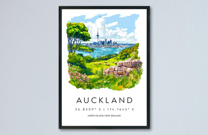 Auckland Watercolor Poster Auckland Travel Print Auckland Wall Art Auckland Cityscape Painting New Zealand Souvenir Decor