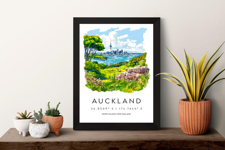 Auckland Watercolor Poster Auckland Travel Print Auckland Wall Art Auckland Cityscape Painting New Zealand Souvenir Decor