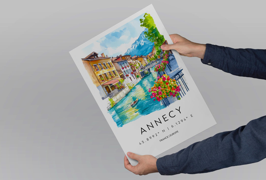 Annecy Watercolor Poster Annecy Travel Print Annecy Wall Art Annecy Landscape Painting Annecy Souvenir France Decor