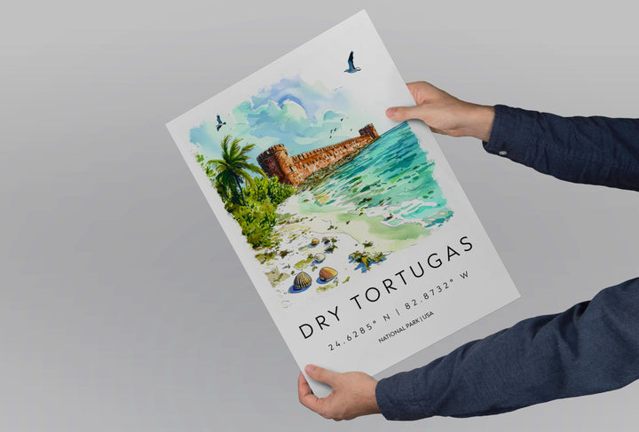 Dry Tortugas Watercolor Poster Dry Tortugas Travel Print Florida Wall Art Dry Tortugas Decor Fort Jefferson Island Ocean Scene Print