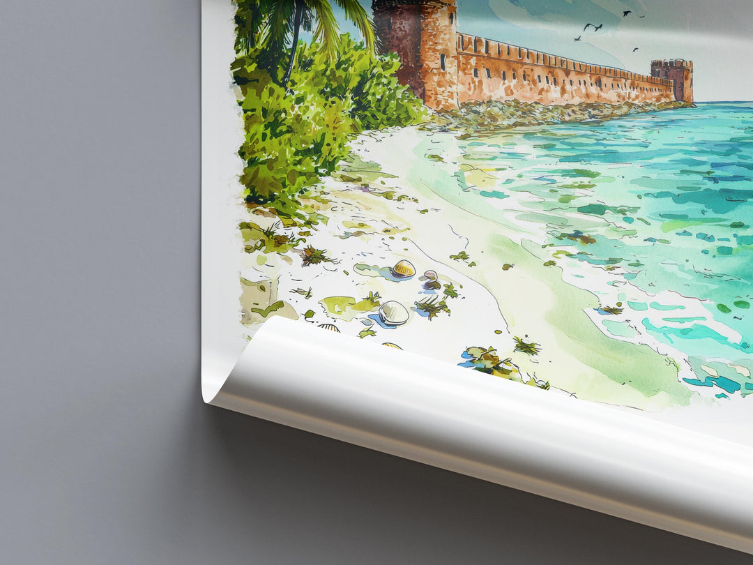 Dry Tortugas Watercolor Poster Dry Tortugas Travel Print Florida Wall Art Dry Tortugas Decor Fort Jefferson Island Ocean Scene Print