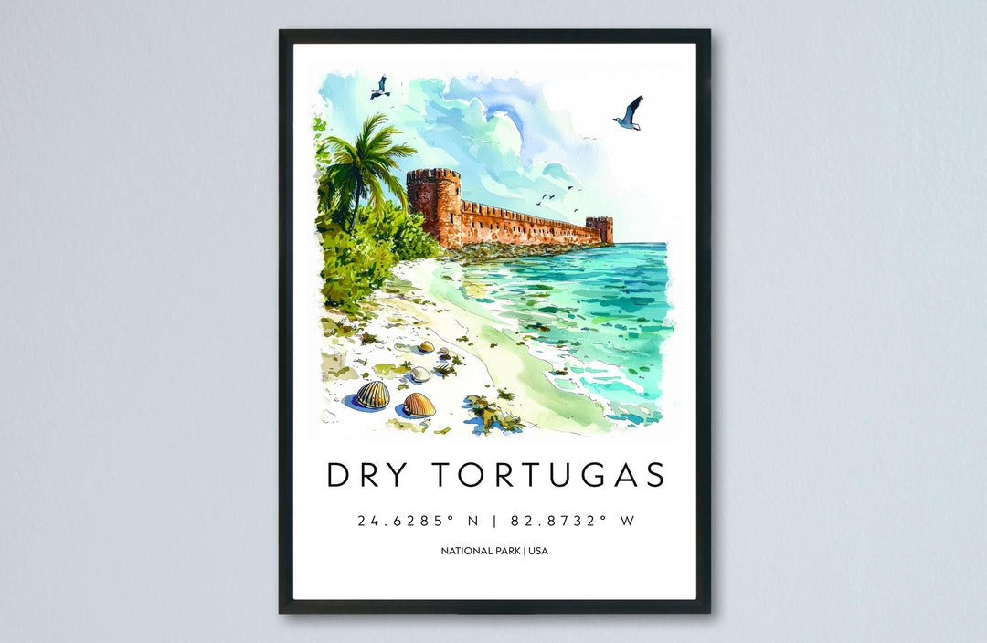 Dry Tortugas Watercolor Poster Dry Tortugas Travel Print Florida Wall Art Dry Tortugas Decor Fort Jefferson Island Ocean Scene Print
