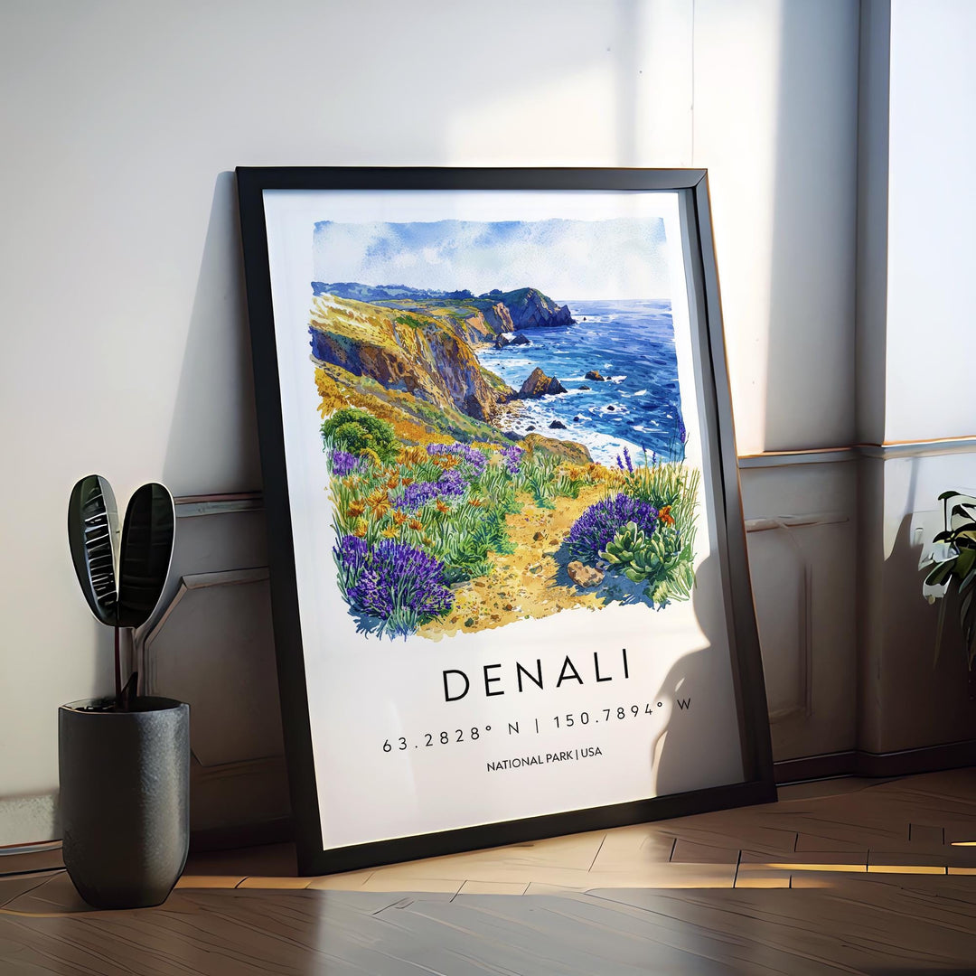 Denali Watercolor Poster Denali Travel Print Alaska Wall Art Denali National Park Decor Mountain Scene Wilderness Landscape Nature Print