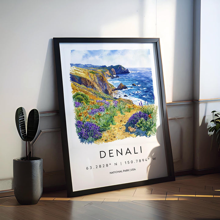 Denali Watercolor Poster Denali Travel Print Alaska Wall Art Denali National Park Decor Mountain Scene Wilderness Landscape Nature Print