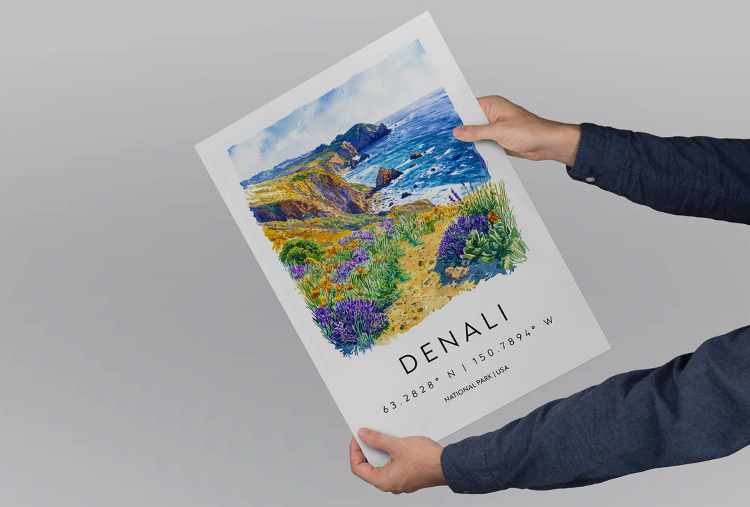 Denali Watercolor Poster Denali Travel Print Alaska Wall Art Denali National Park Decor Mountain Scene Wilderness Landscape Nature Print