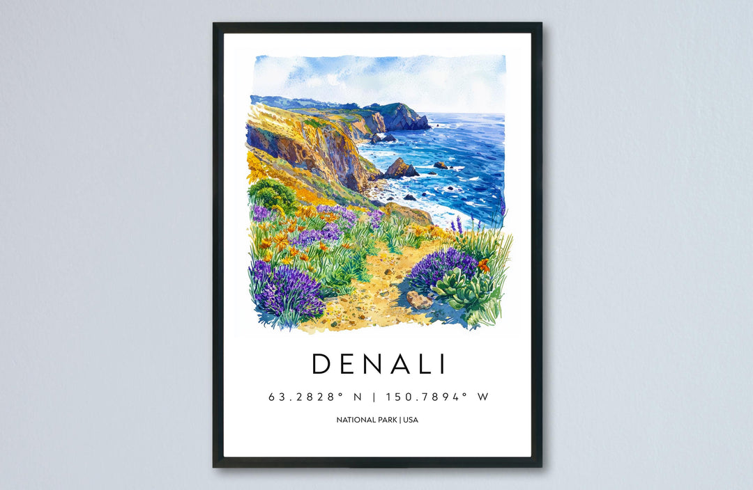 Denali Watercolor Poster Denali Travel Print Alaska Wall Art Denali National Park Decor Mountain Scene Wilderness Landscape Nature Print