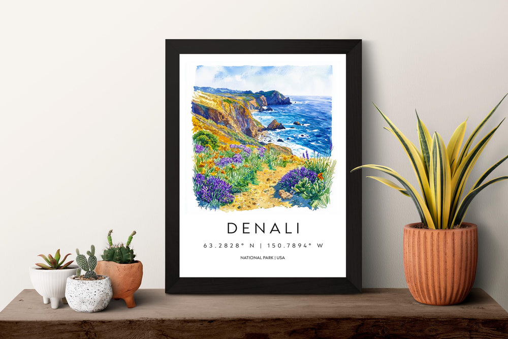 Denali Watercolor Poster Denali Travel Print Alaska Wall Art Denali National Park Decor Mountain Scene Wilderness Landscape Nature Print