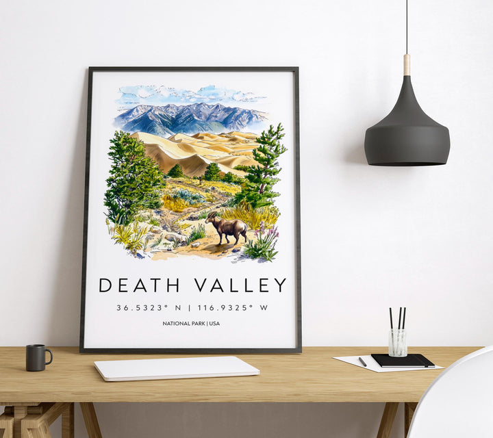 Death Valley Watercolor Poster Death Valley Travel Print California Wall Art Desert Landscape Decor Death Valley Scene Nature Print