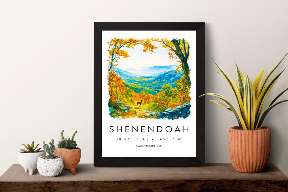 Shenandoah Watercolor Poster Shenandoah Travel Print Virginia Wall Art National Park Decor Skyline Drive Nature Scene Mountain Print