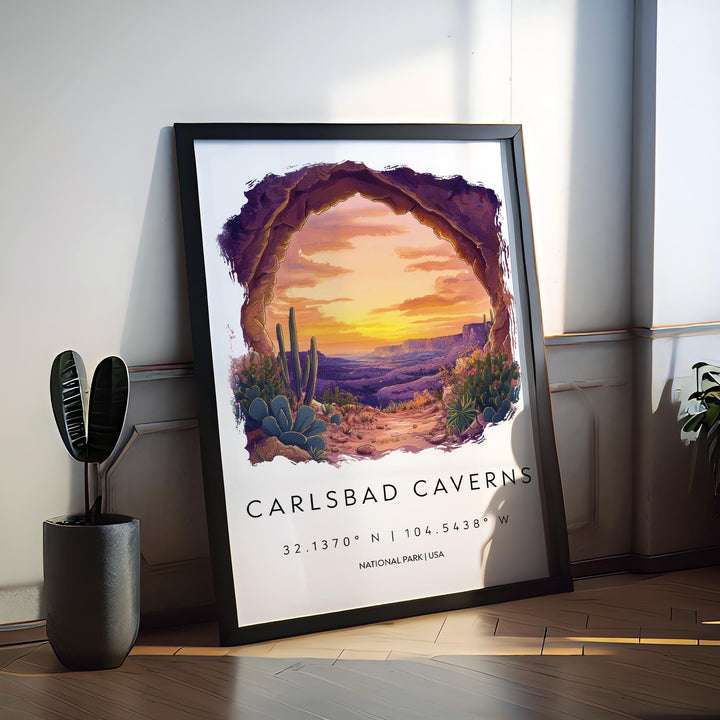 Carlsbad Caverns Watercolor Poster Carlsbad Travel Print New Mexico Wall Art Carlsbad Caverns Decor Cave Landscape Subterranean Scene