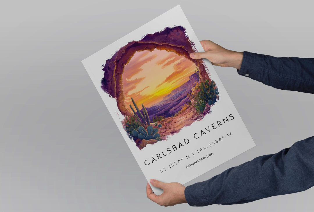 Carlsbad Caverns Watercolor Poster Carlsbad Travel Print New Mexico Wall Art Carlsbad Caverns Decor Cave Landscape Subterranean Scene