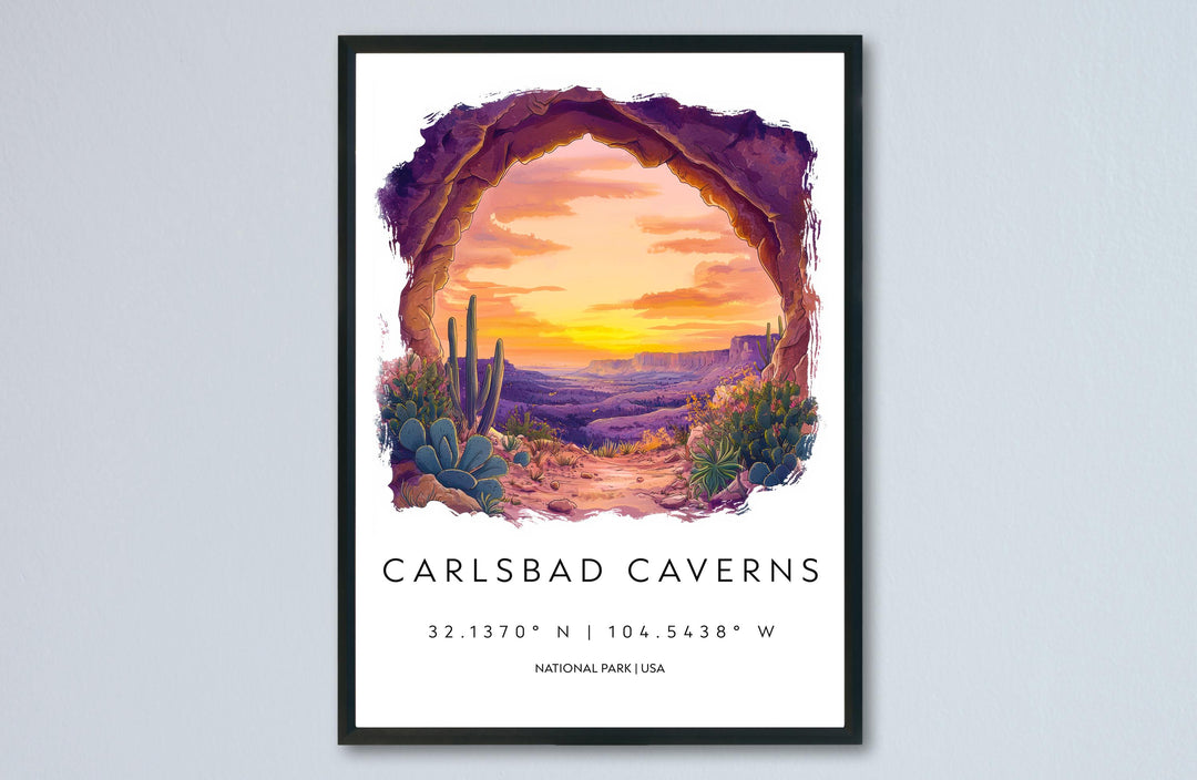 Carlsbad Caverns Watercolor Poster Carlsbad Travel Print New Mexico Wall Art Carlsbad Caverns Decor Cave Landscape Subterranean Scene
