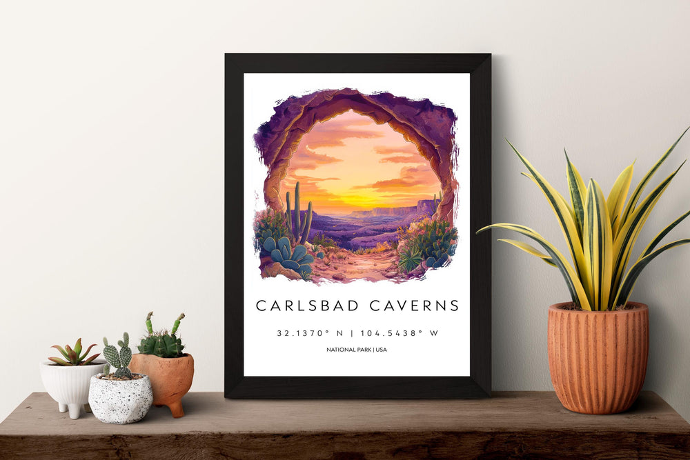 Carlsbad Caverns Watercolor Poster Carlsbad Travel Print New Mexico Wall Art Carlsbad Caverns Decor Cave Landscape Subterranean Scene