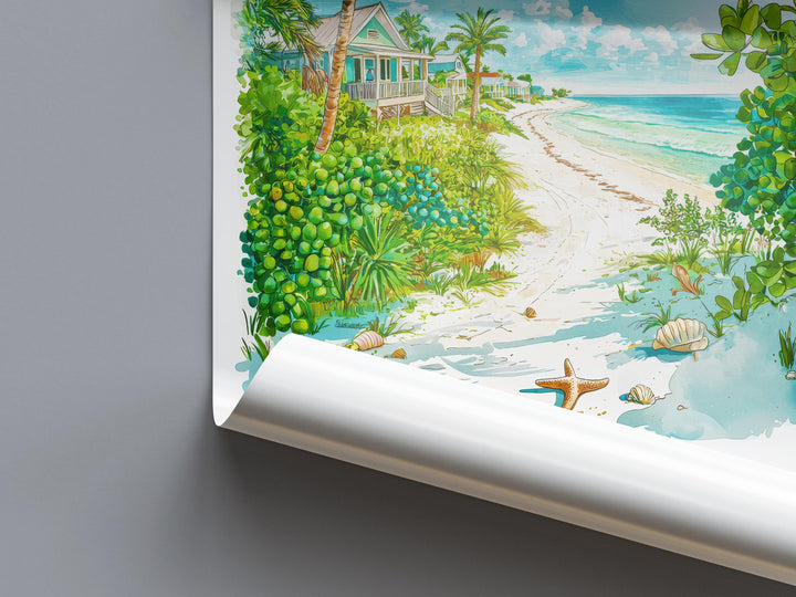 Captiva Island Watercolor Poster Captiva Travel Print Florida Wall Art Captiva Island Decor Coastal Scene Beach Sunset Shell Print