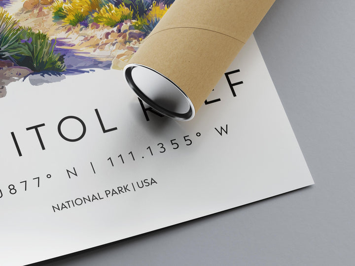 Capitol Reef Watercolor Poster Capitol Reef Travel Print Utah Wall Art Capitol Reef Decor Red Rock Landscape National Park Scene Print