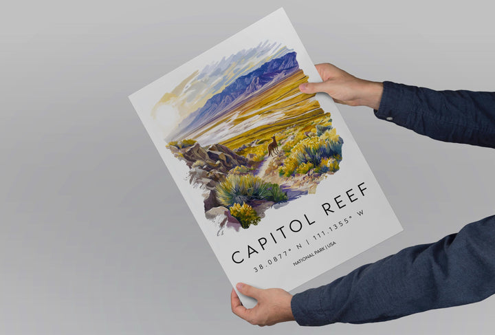 Capitol Reef Watercolor Poster Capitol Reef Travel Print Utah Wall Art Capitol Reef Decor Red Rock Landscape National Park Scene Print