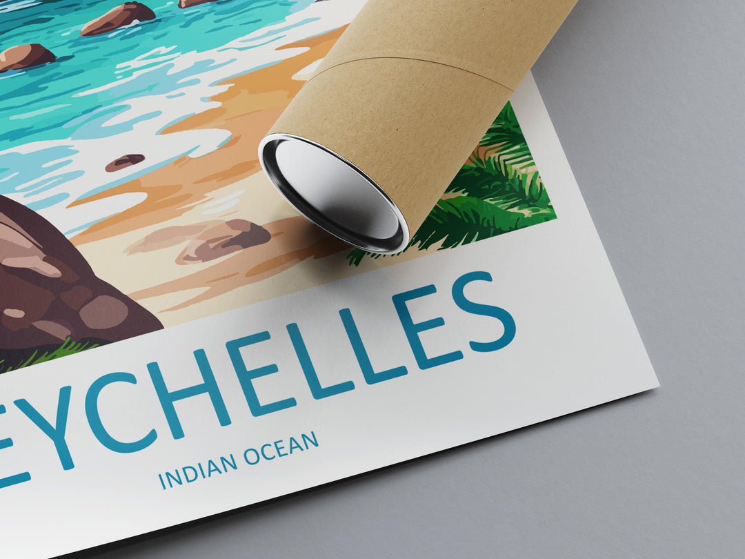 Seychelles Travel Poster Indian Ocean Wall Art Island Beach Print Tropical View Illustration Coastal Decor Seychelles Gift Souvenir
