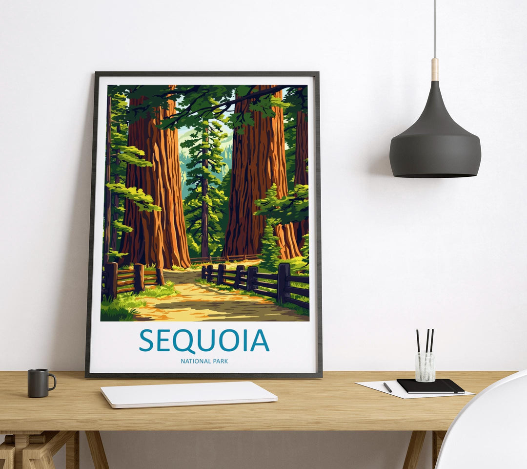 Sequoia National Park Travel Poster California Wall Art Redwood Forest Print Mountain View Illustration Sequoia Gift Souvenir Scene