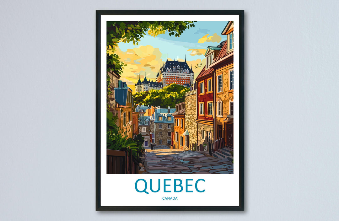 Quebec Travel Poster Canada Wall Art Old Town Print Historic View Illustration Riverside Decor Quebec City Gift Souvenir Scene
