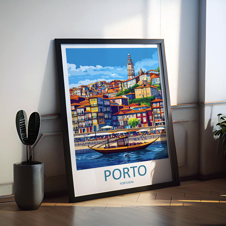 Porto Travel Poster Portugal Wall Art Riverside City Print Douro View Illustration Historic Decor Porto Gift Souvenir Scene