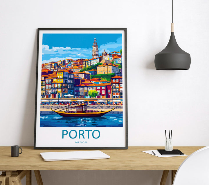Porto Travel Poster Portugal Wall Art Riverside City Print Douro View Illustration Historic Decor Porto Gift Souvenir Scene