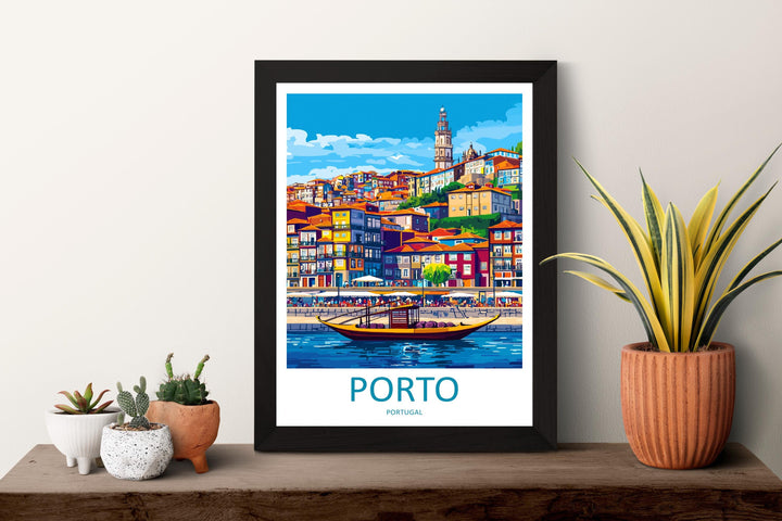 Porto Travel Poster Portugal Wall Art Riverside City Print Douro View Illustration Historic Decor Porto Gift Souvenir Scene
