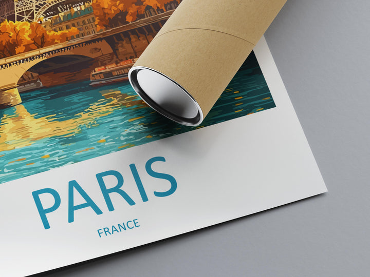 Paris Travel Poster France Wall Art Cityscape Print Eiffel Tower View Illustration Romantic Decor Paris Gift Souvenir Scene
