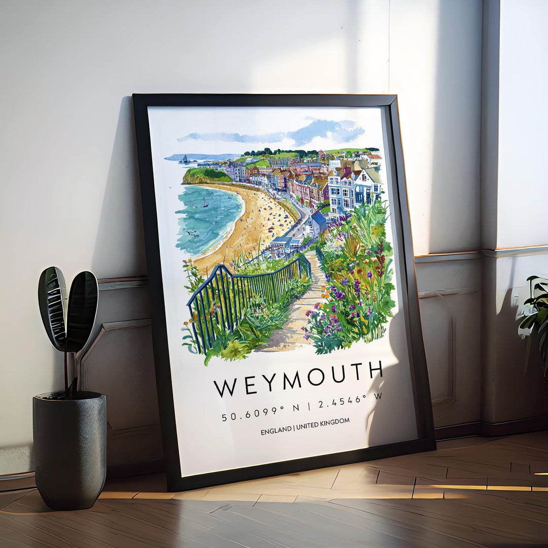 Weymouth Watercolor Poster Weymouth Travel Print Weymouth Wall Art Seaside Painting Weymouth Souvenir UK Coast Decor