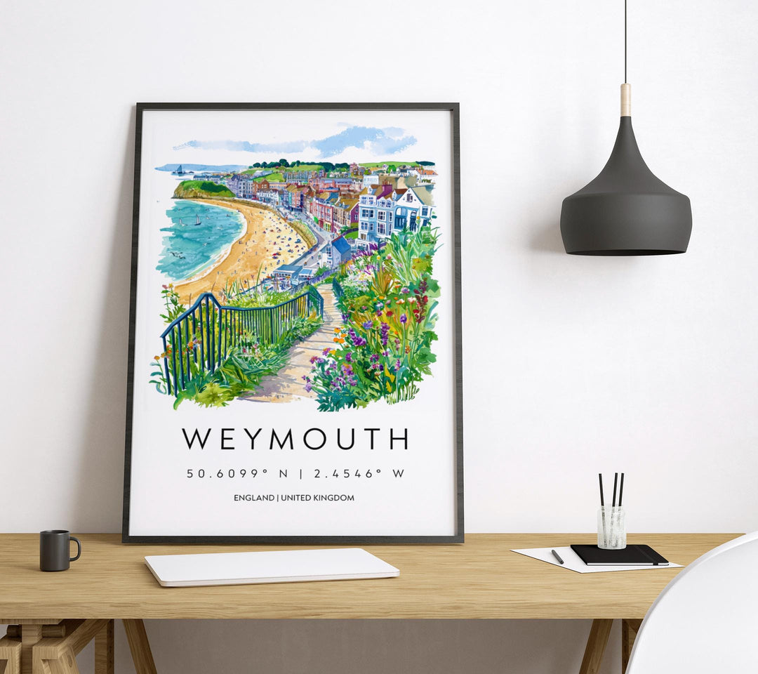Weymouth Watercolor Poster Weymouth Travel Print Weymouth Wall Art Seaside Painting Weymouth Souvenir UK Coast Decor