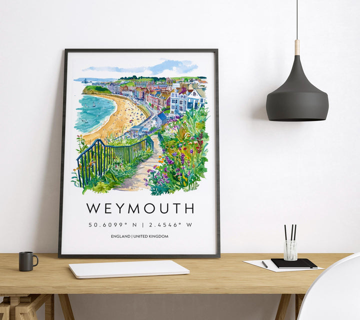 Weymouth Watercolor Poster Weymouth Travel Print Weymouth Wall Art Seaside Painting Weymouth Souvenir UK Coast Decor