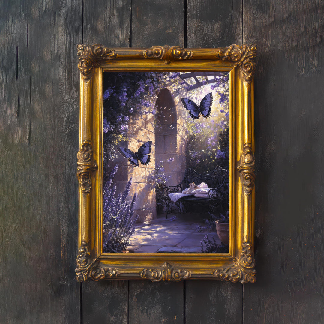 Lavender Butterfly Print, Vintage Cottagecore Nature Art