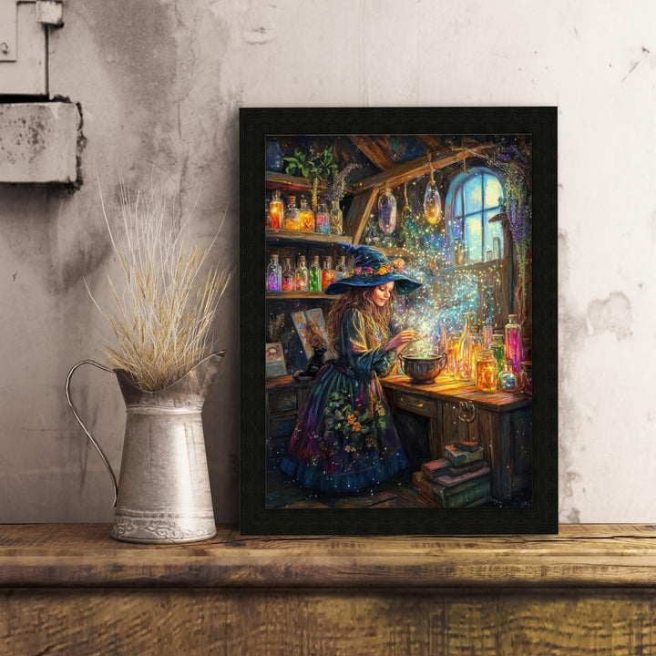 Rainbow Potion Witch Print, Vintage Cottagecore Magical Art