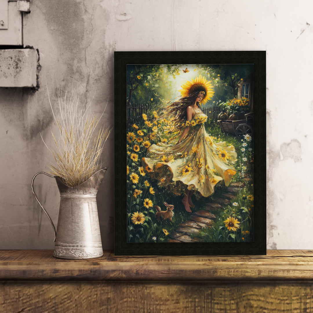 Sunflower Witch Print, Vintage Cottagecore Magical Art