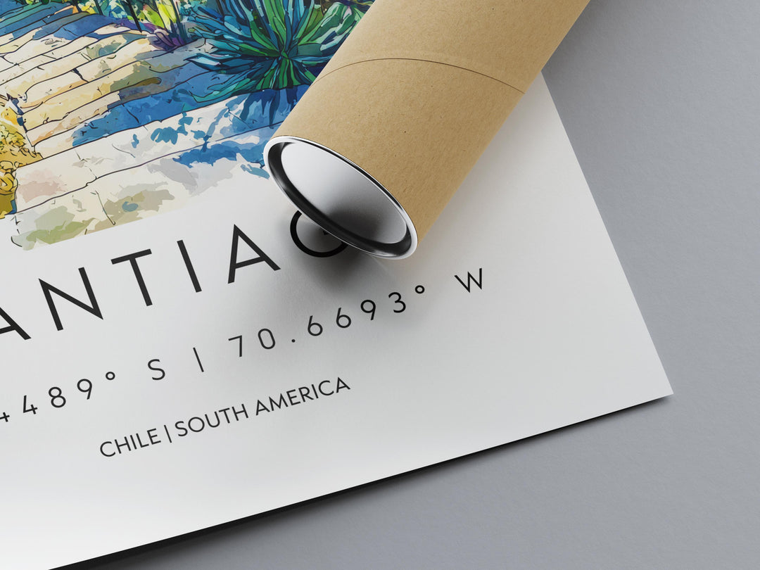 Santiago Watercolor Poster Santiago Travel Print Santiago Wall Art Santiago Cityscape Painting Chile Souvenir Decor