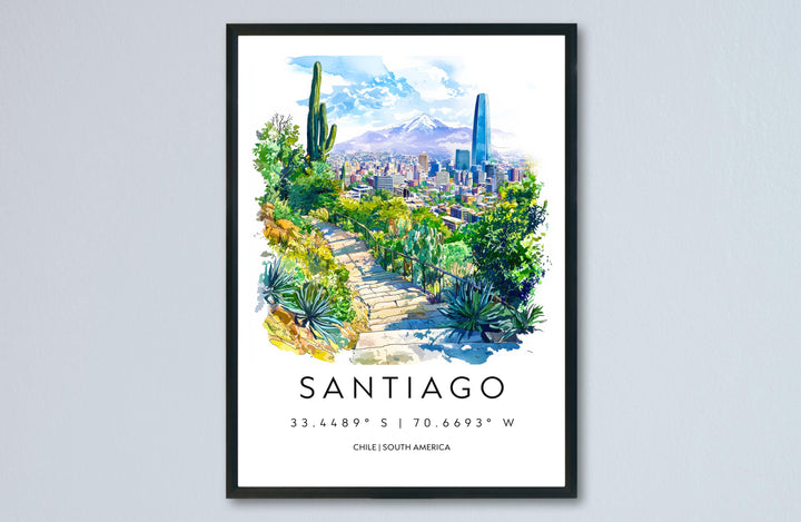 Santiago Watercolor Poster Santiago Travel Print Santiago Wall Art Santiago Cityscape Painting Chile Souvenir Decor