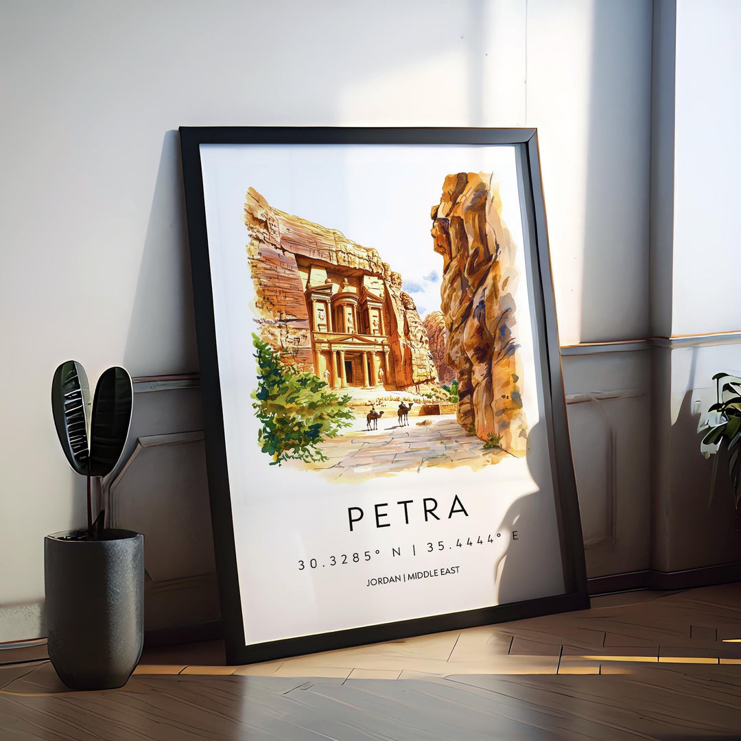 Petra Watercolor Poster Petra Travel Print Petra Wall Art Petra Painting Jordan Souvenir Desert Landmark Decor