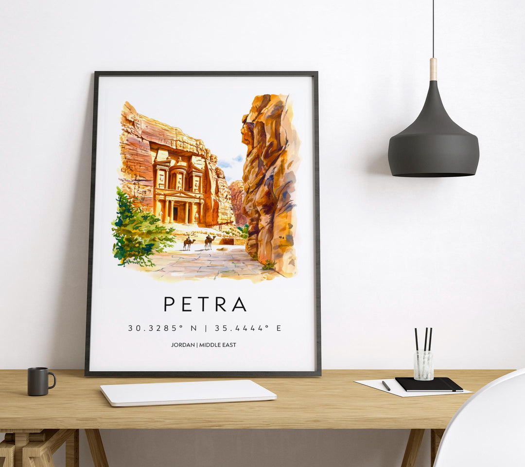 Petra Watercolor Poster Petra Travel Print Petra Wall Art Petra Painting Jordan Souvenir Desert Landmark Decor