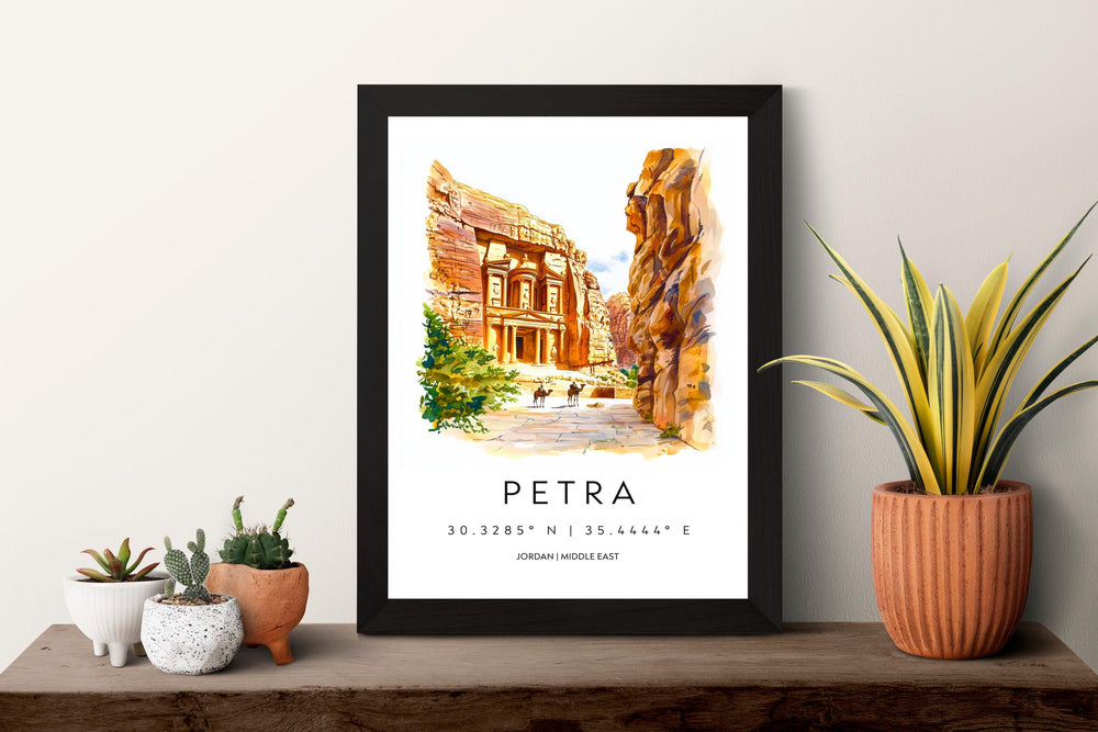 Petra Watercolor Poster Petra Travel Print Petra Wall Art Petra Painting Jordan Souvenir Desert Landmark Decor
