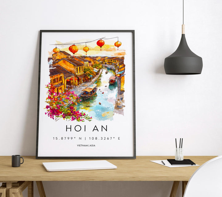 Hoi An Watercolor Poster Hoi An Travel Print Hoi An Wall Art Vietnam City Painting Hoi An Souvenir Lantern Decor