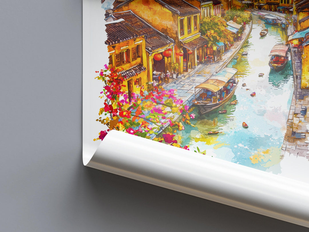 Hoi An Watercolor Poster Hoi An Travel Print Hoi An Wall Art Vietnam City Painting Hoi An Souvenir Lantern Decor