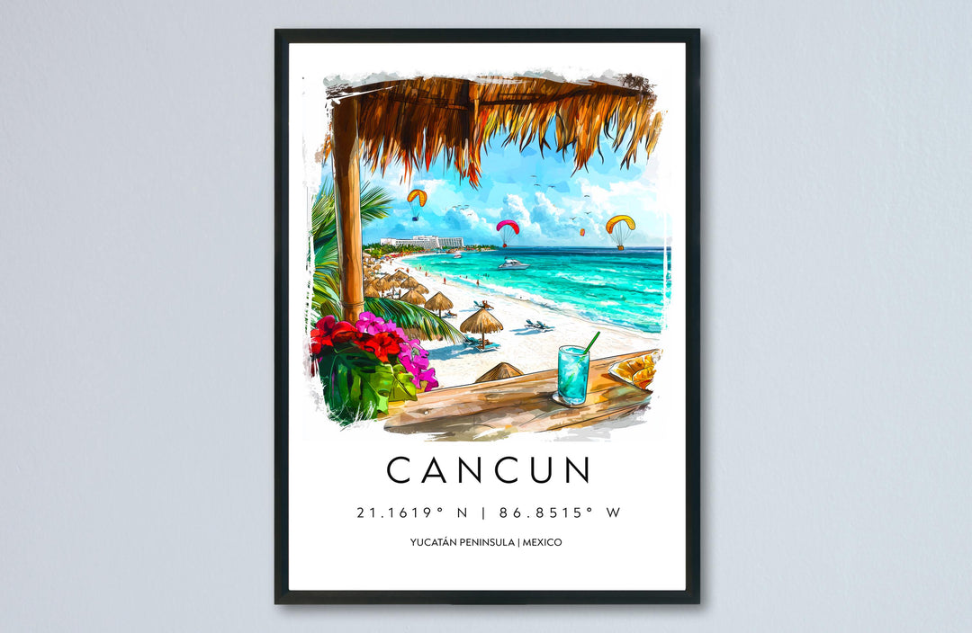 Cancun Watercolor Poster Cancun Travel Print Cancun Wall Art Mexico Beach Painting Cancun Souvenir Tropical Decor