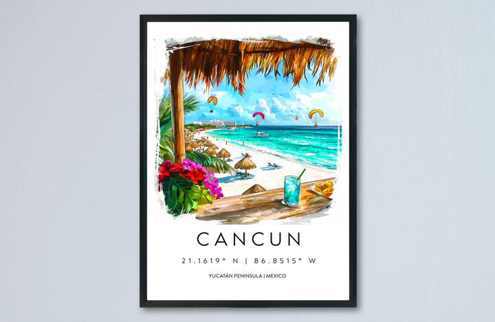 Cancun Watercolor Poster Cancun Travel Print Cancun Wall Art Mexico Beach Painting Cancun Souvenir Tropical Decor