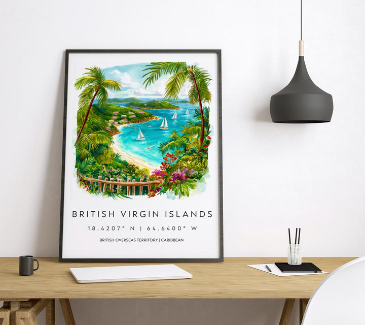 British Virgin Islands Watercolor Poster BVI Travel Print Island Wall Art Caribbean Painting Tropical Beach Decor