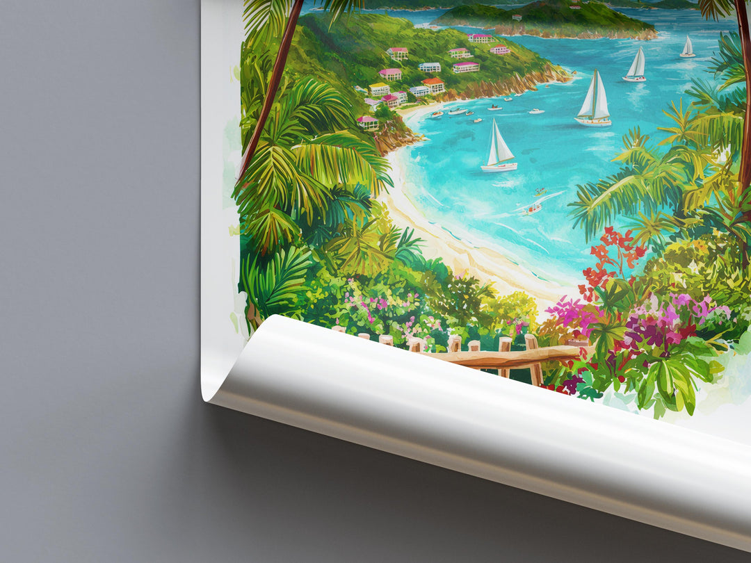 British Virgin Islands Watercolor Poster BVI Travel Print Island Wall Art Caribbean Painting Tropical Beach Decor